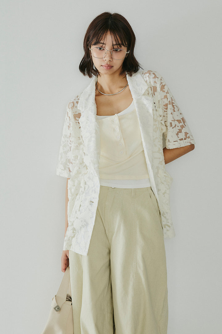 [SET]シアージャガードハーフスリーブテーラードジャケット+配色ヘンリーネックタンクトップ(2set)