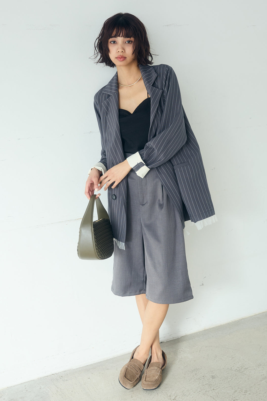 [SET]裾フリルダブルジャケット+ツイルタックハーフパンツ(2set)