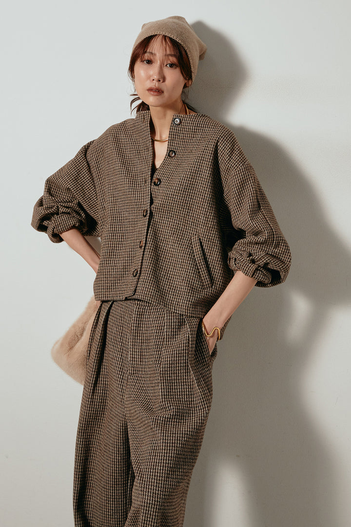 [SET]ノーカラーガンクラブチェックジャケット+ガンクラブチェックタックパンツ(2set)