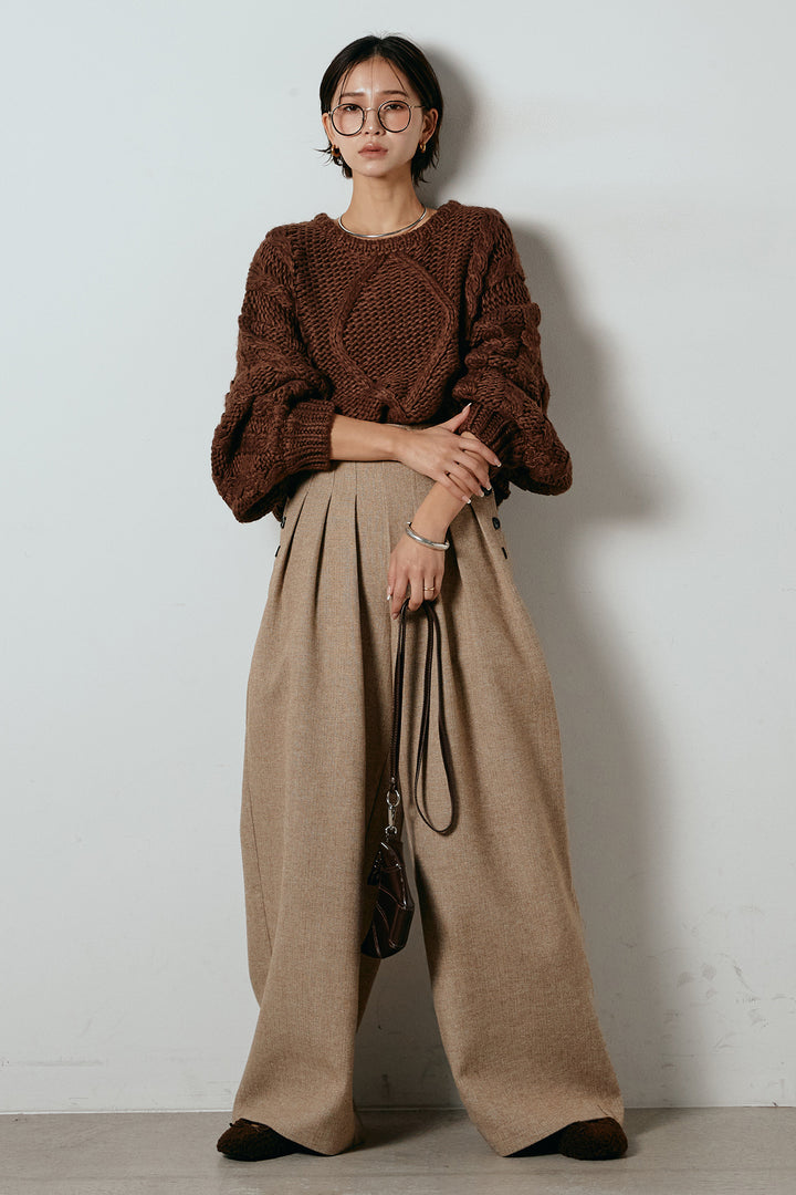 [SET]ロービングケーブルショート丈プルオーバー+サイドボタンツイードタックパンツ(2set)