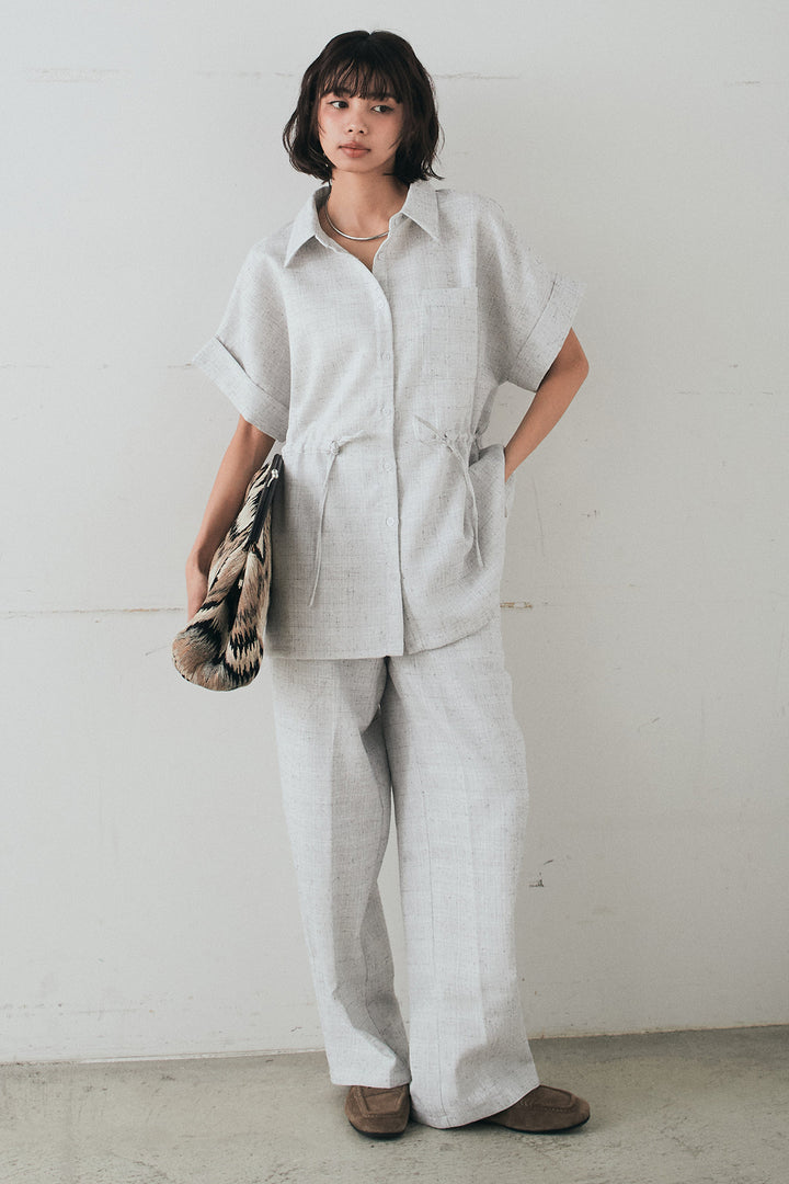 [SET]ツイードウエストドロストシャツ+ツイードタックパンツ(2set)