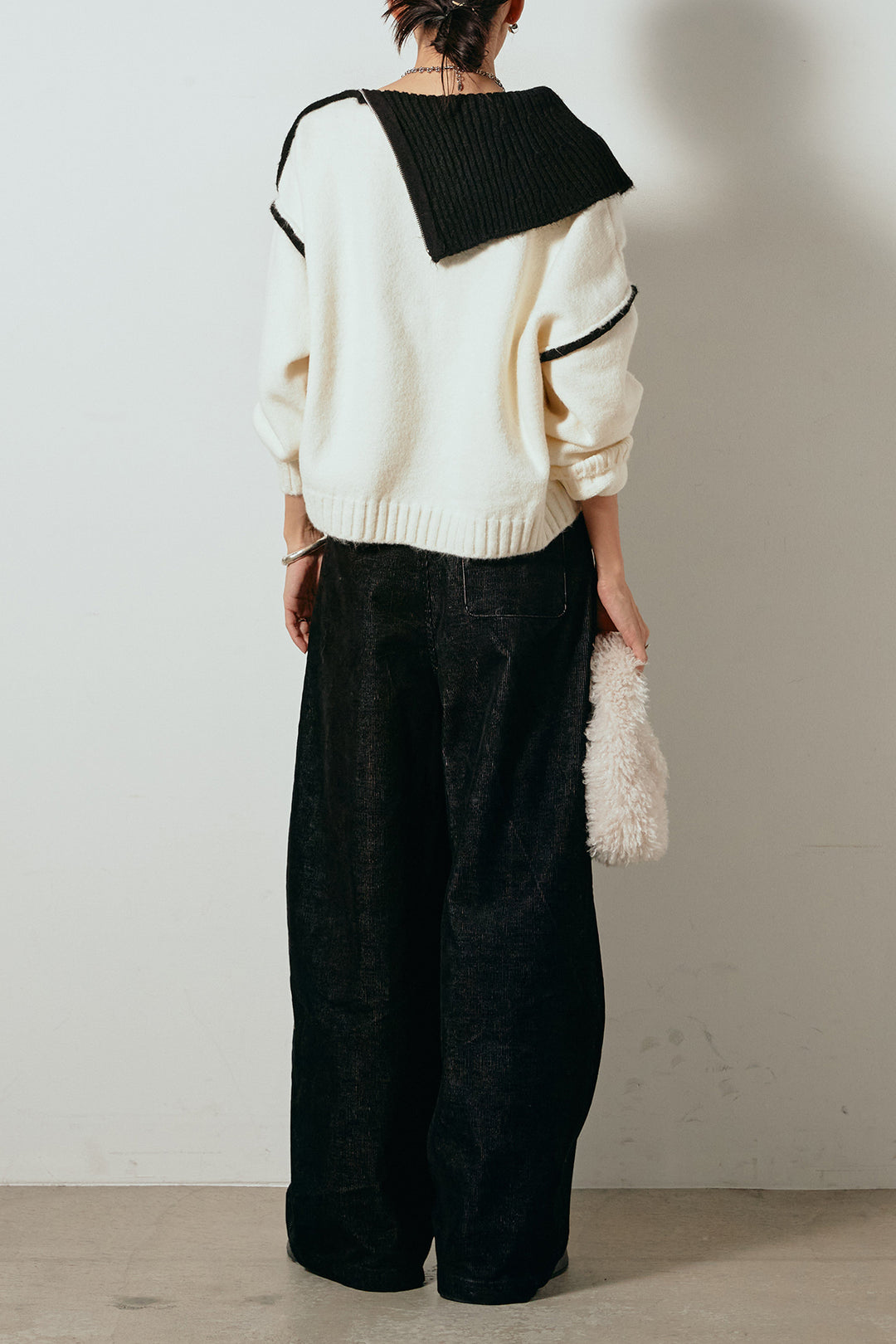 [SET]ハイネックジップデザインニットトップス+フロントタック入りコーデュロイパンツ(2set)