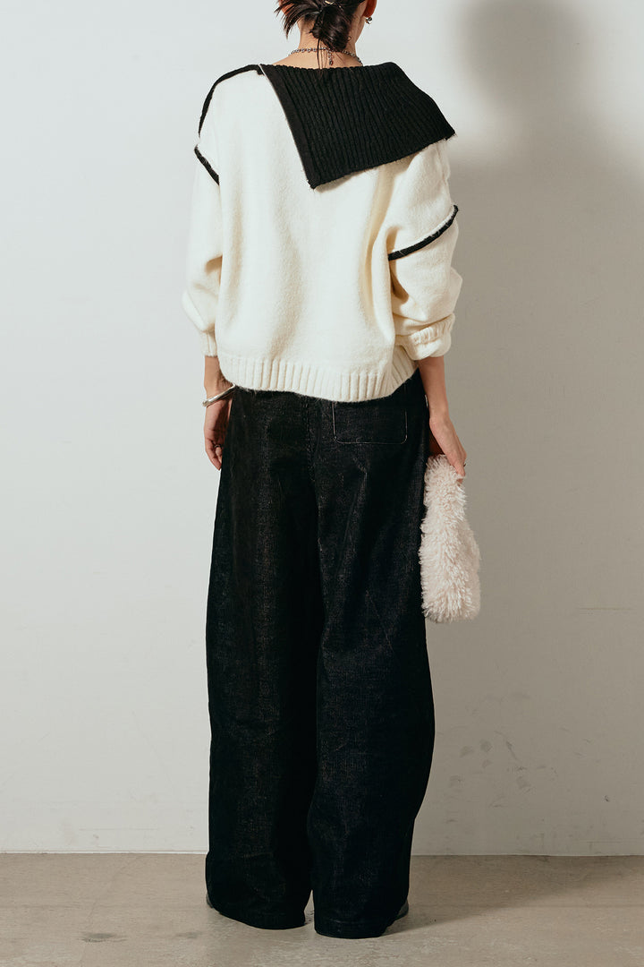 [SET]ハイネックジップデザインニットトップス+フロントタック入りコーデュロイパンツ(2set)