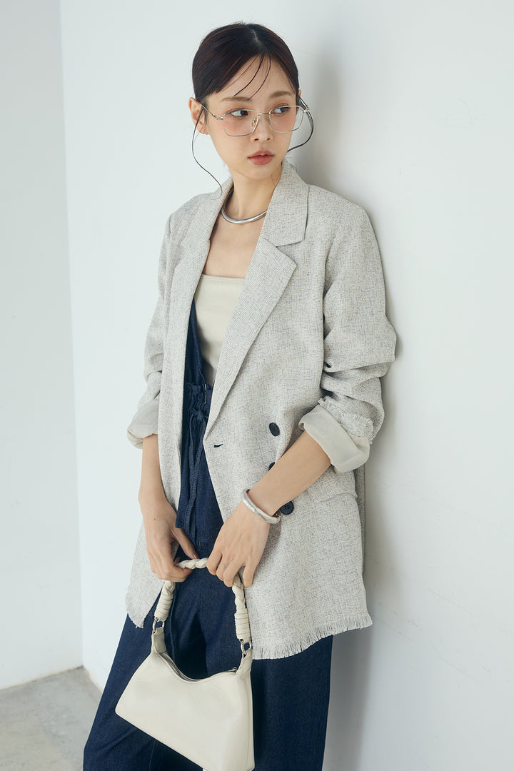 [SET]スラブネップツイードフリンジテーラードジャケット+デニムペプラムコンビネゾン(2set)