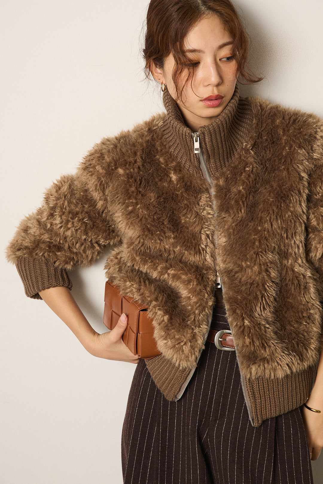 [SET]ハイネックボアブルゾン+ウールライクストライプパンツ(2set)