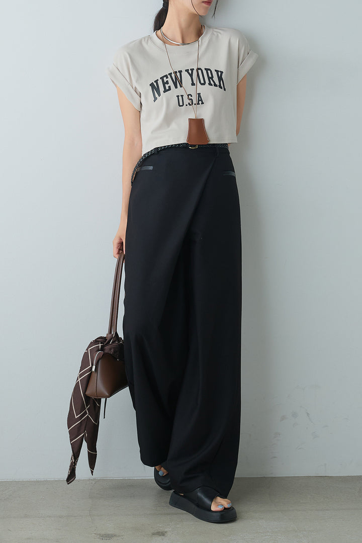 [着回しセット]ショート丈NEWYORKロゴTシャツ+ショート丈NEWYORKロゴTシャツ+ベルト付きクロスデザインパンツ(3set)