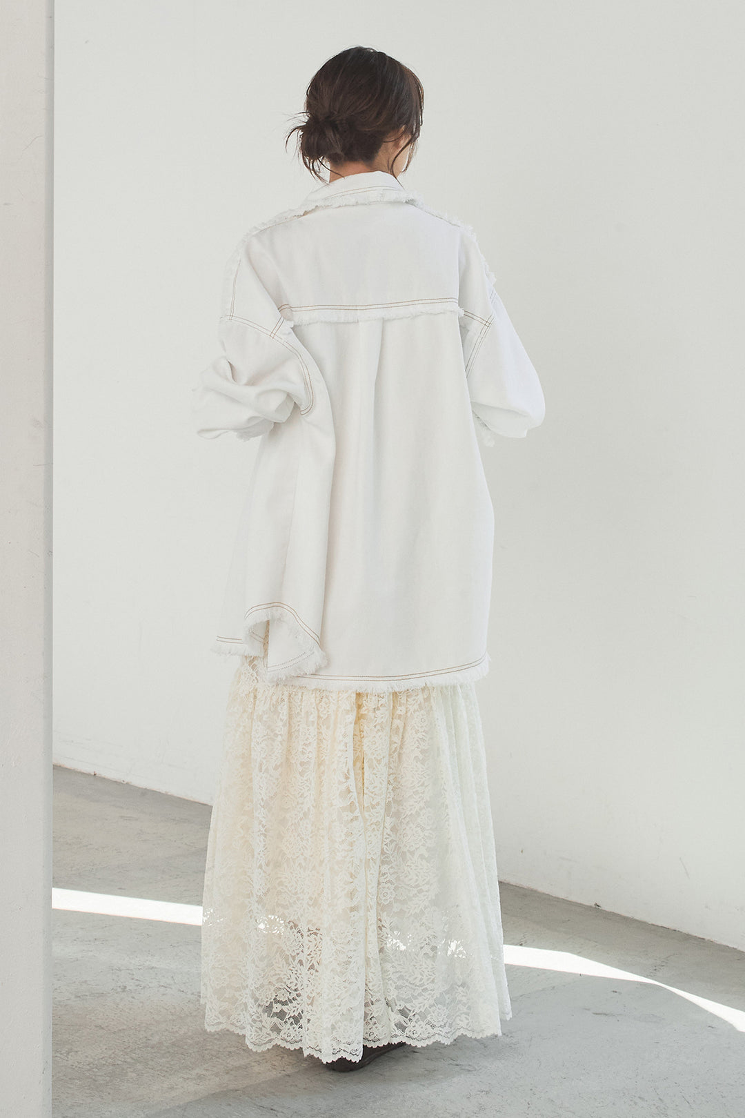 [SET]フリンジデニムジャケット+レース刺繍フレアキャミワンピース(2set)