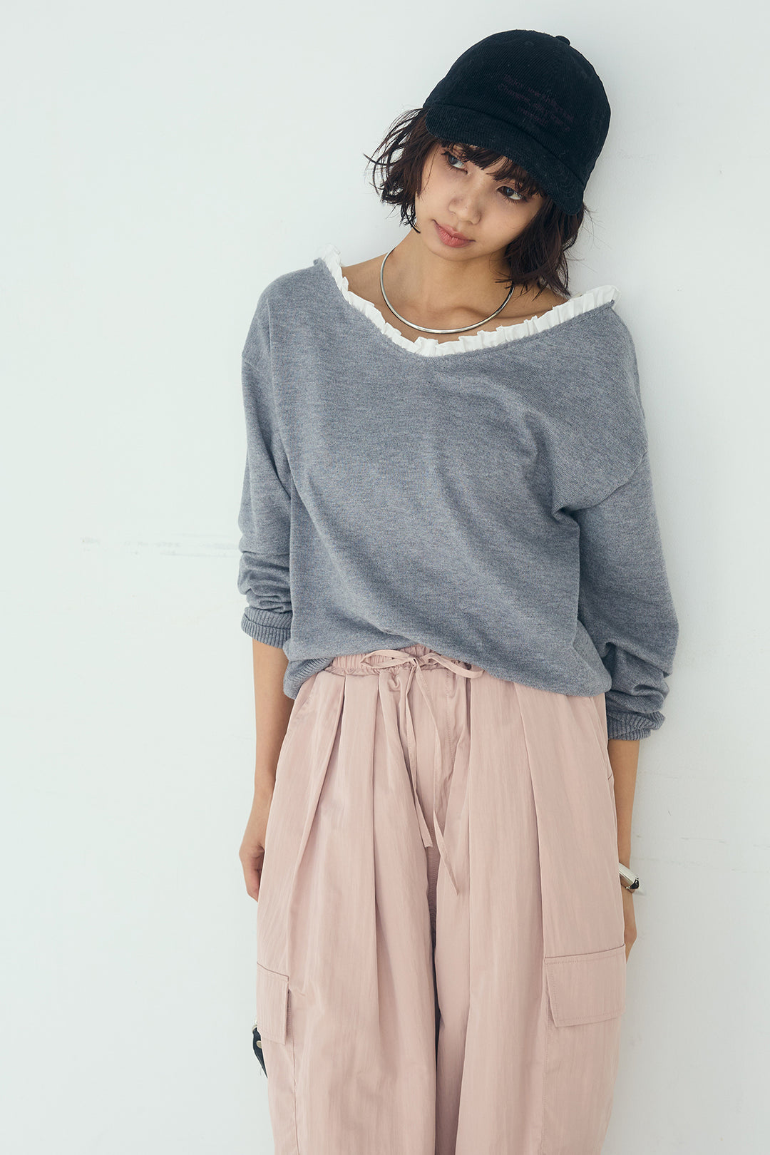 [SET]クールクール異素材コンビオフショルプルオーバー+撥水ジョガーパンツ(2set)