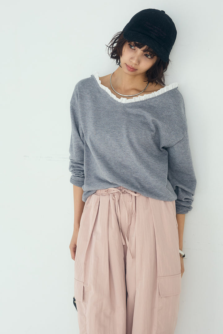 [SET]クールクール異素材コンビオフショルプルオーバー+撥水ジョガーパンツ(2set)