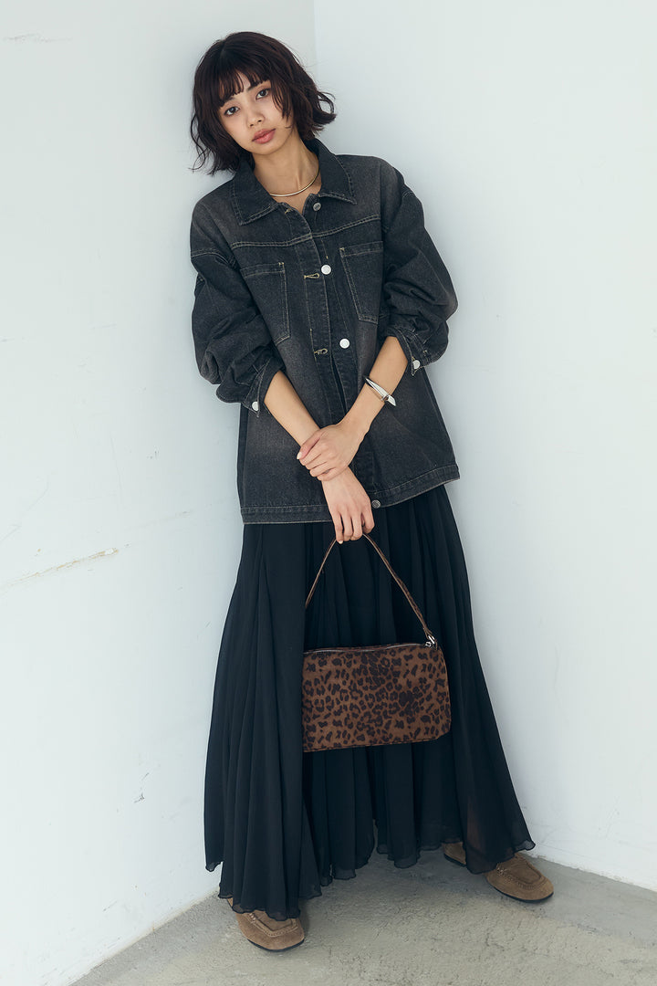 [SET]デニムオーバーサイズジャケット+シアーフリルキャミワンピース(2set)