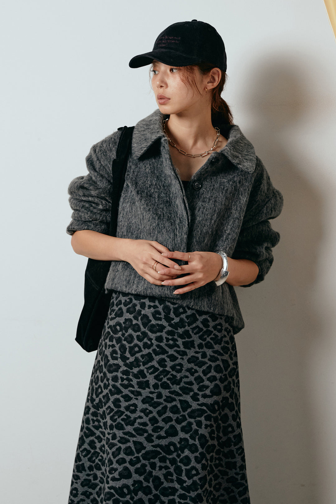 [SET]シャギーショートジャケット+レオパードロングスカート(2set)