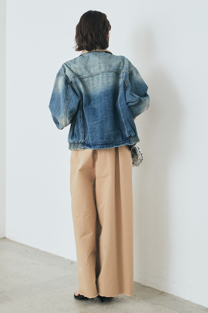 [SET]襟切り替えジップデニムジャケット+綿ツイルアシメサロペット(2set)
