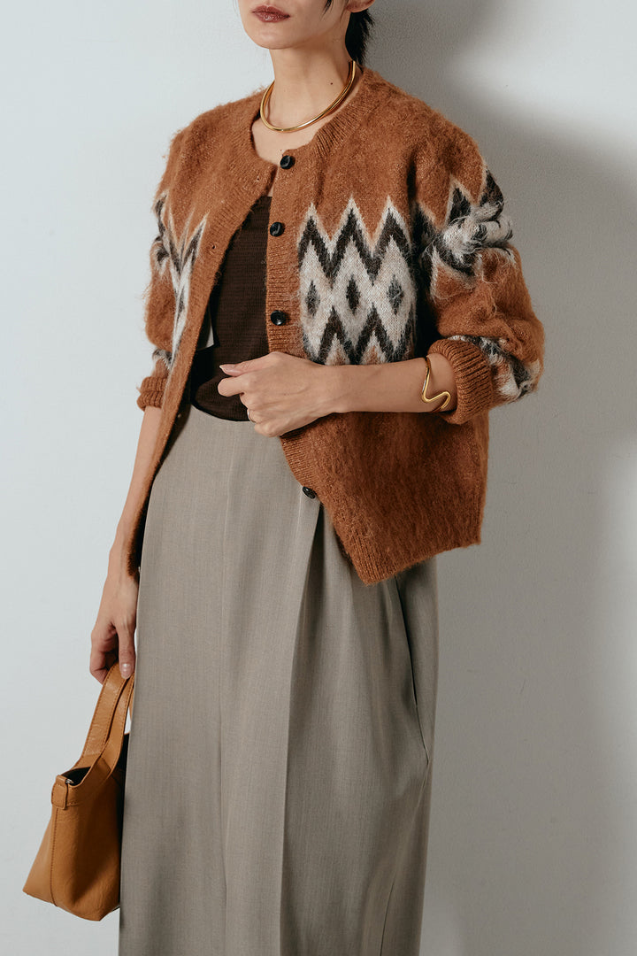 [SET]起毛ノルディック柄ニットカーディガン+ワイドツイルサロペット(2set)