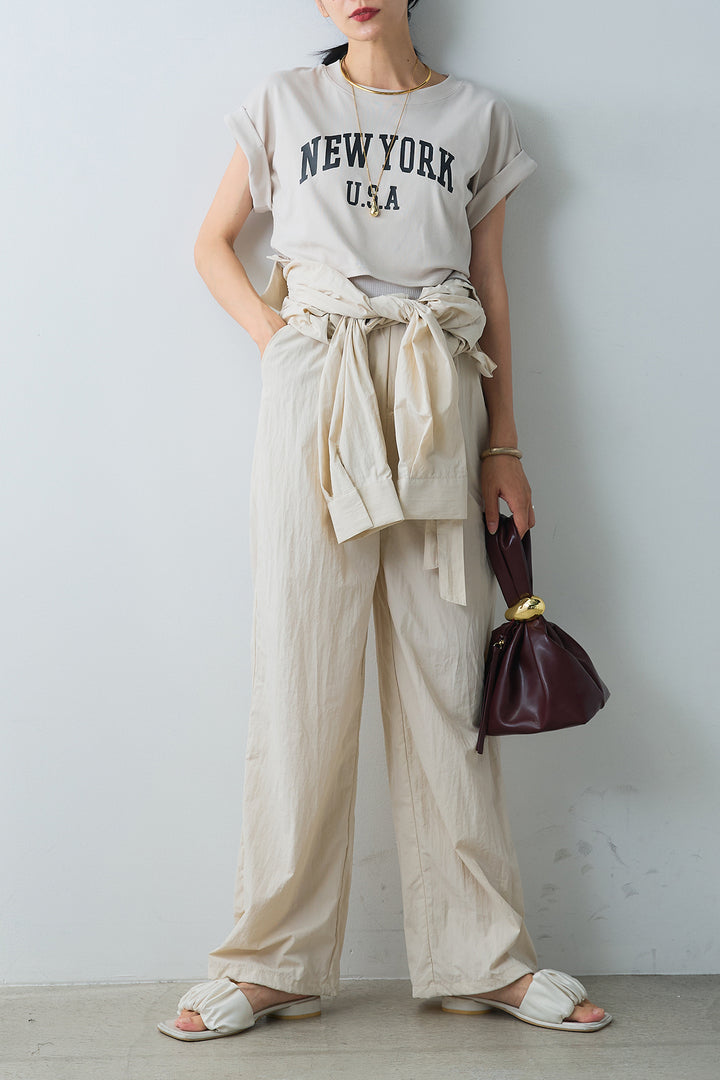 [SET]ショート丈NEWYORKロゴTシャツ+合繊ジャンプスーツ(2set)