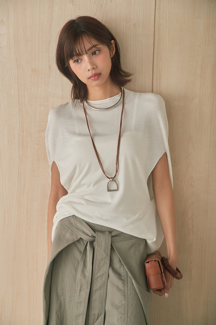 [SET]ドルマンシルエットニットトップス+前結びタックワイドパンツ(2set)