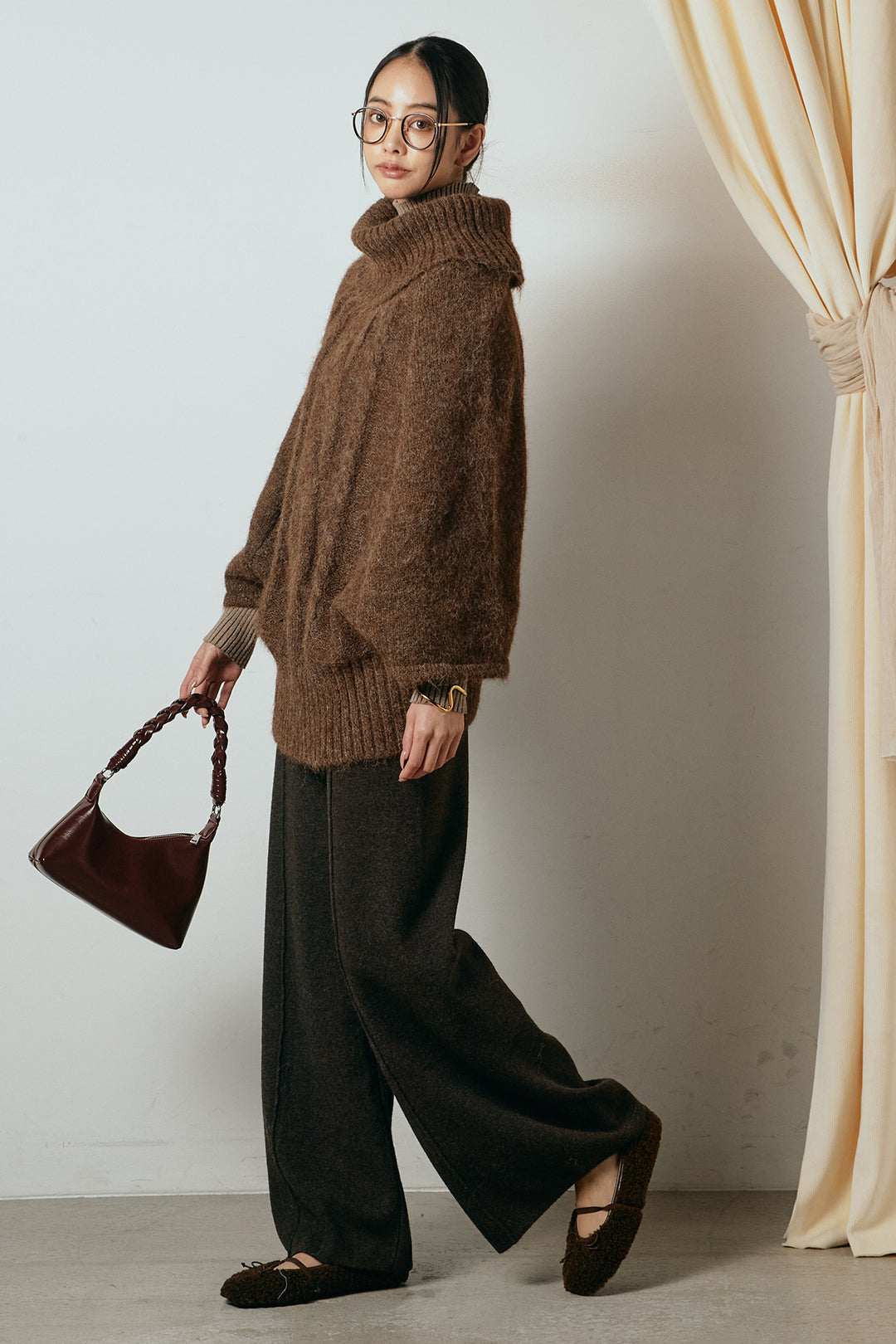 [SET]起毛ミディアムスリーブニットトップス+センターラインニットパンツ(2set)