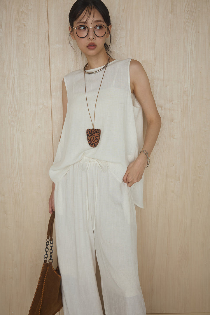 [SET]麻レーヨンバックツイストチュニック+麻レーヨンロングイージーパンツ(2set)