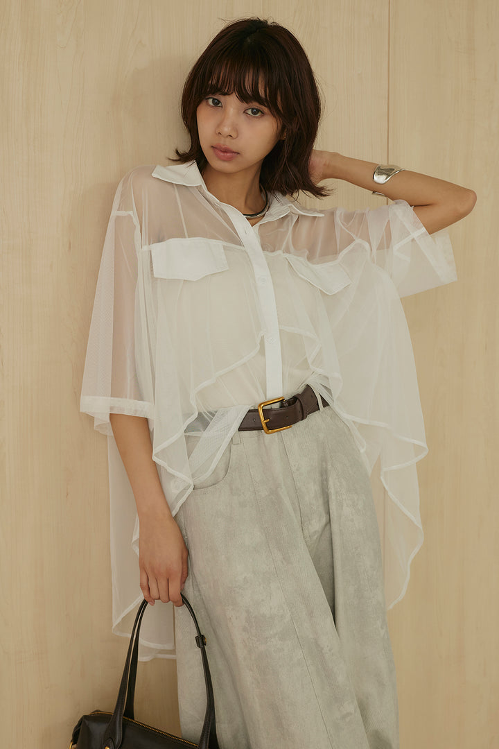 [SET]バックロングシアーシャツ+ニュアンスダイボリュームパンツ(2set)