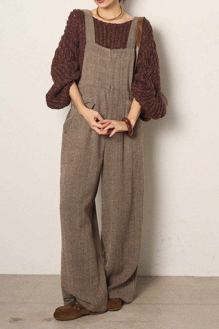 [SET]チャンキースラブニットクロップドプルオーバー+クラシックヘリンボーンサロペット(2set)