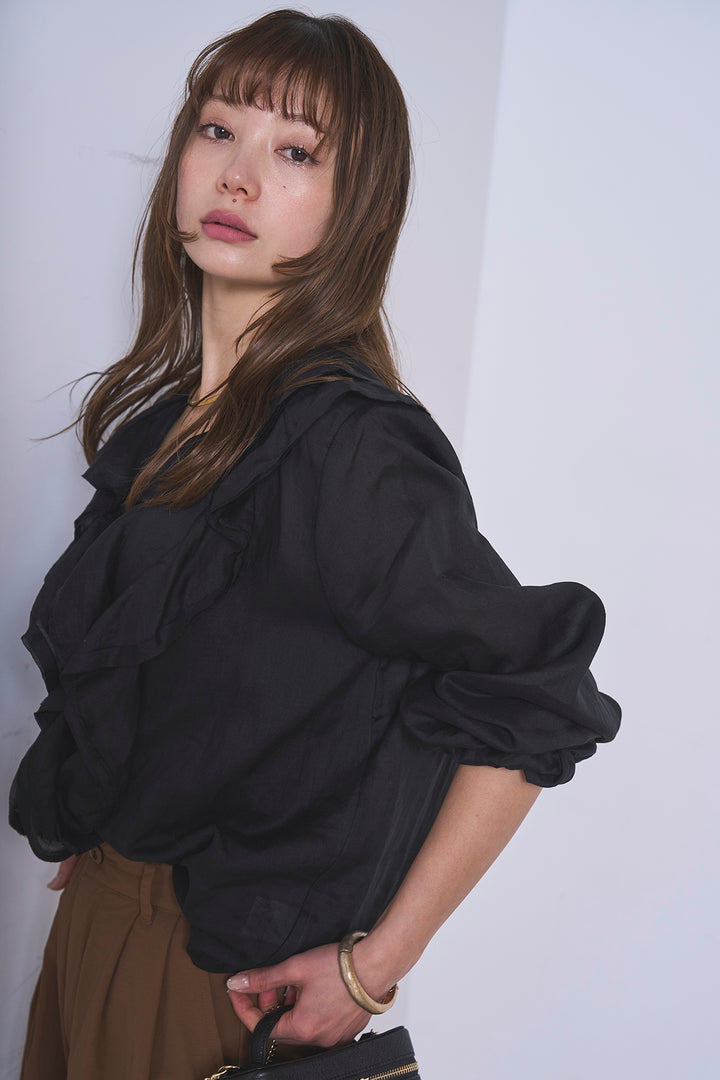 [SET]フリルボタンブラウス+ドライタフタタックバレルパンツ(2set)