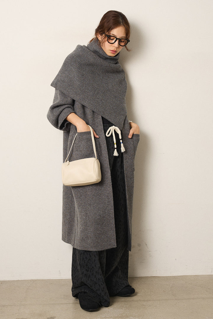 [SET]ケープレイヤードロングカーディガン+レオパードジャガードニットパンツ(2set)