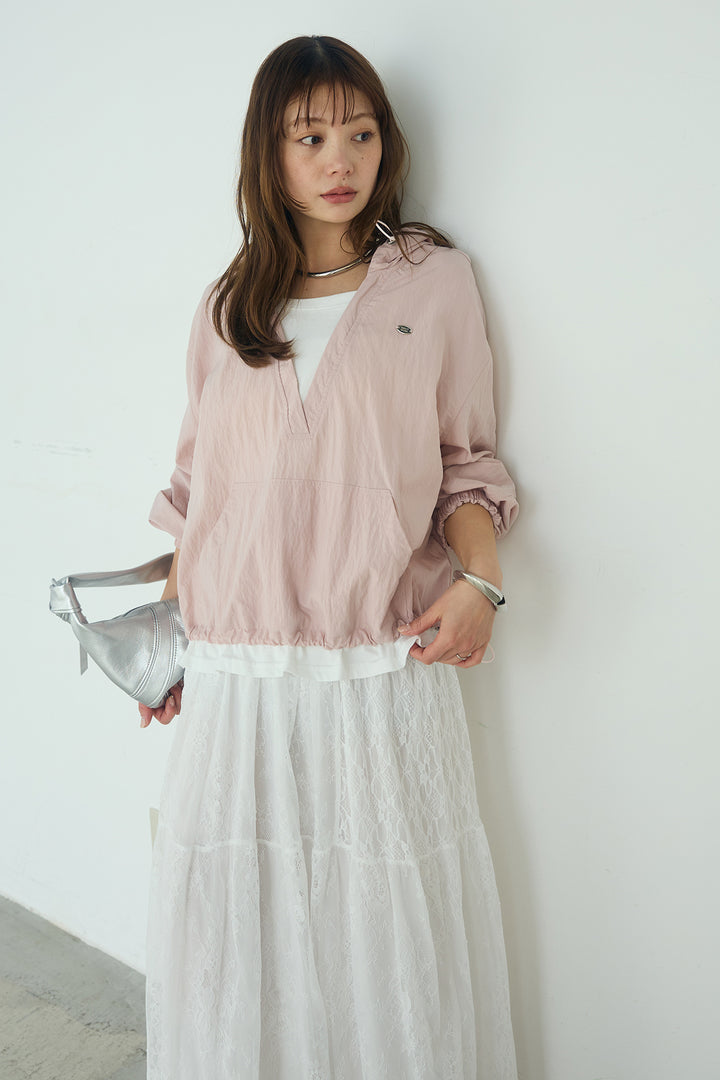 [SET]レイヤードデザインフーディートップス+ひげレース切替ロング丈スカート(2set)