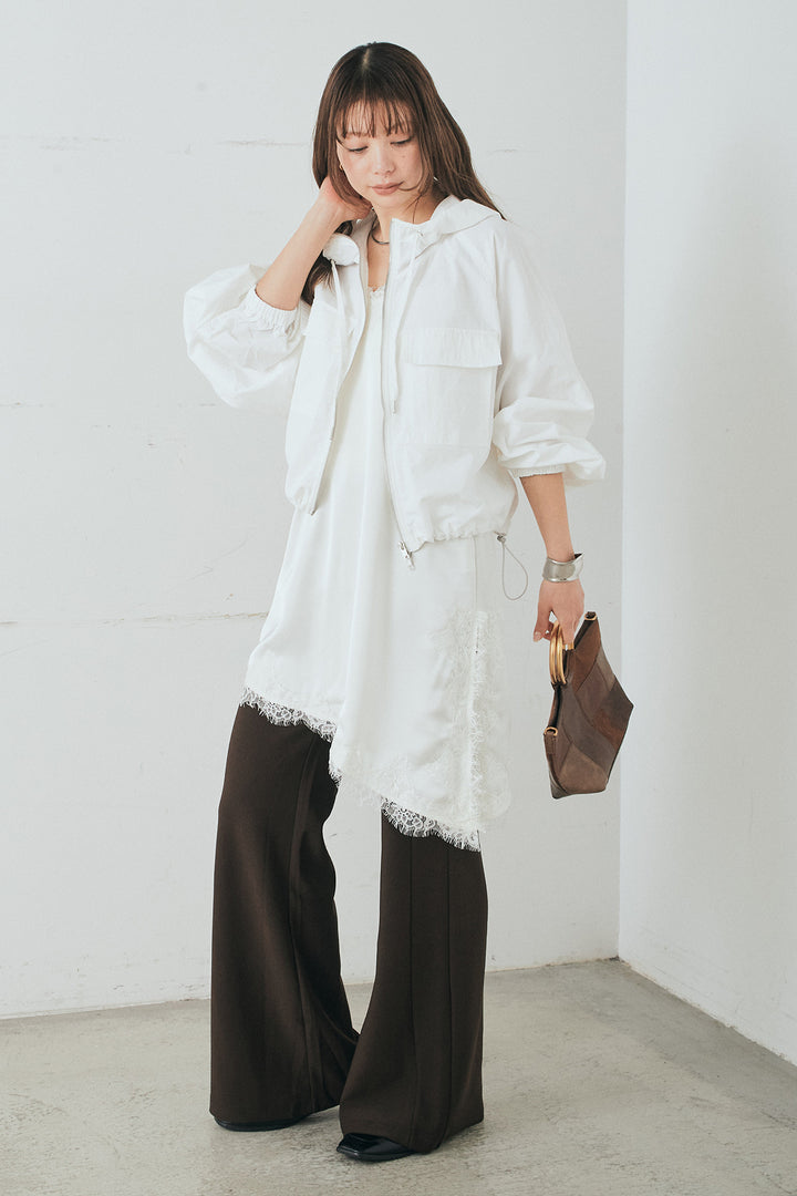 [SET]ナイロンボリュームWジップパーカーブルゾン+サテンレースアシメキャミ(2set)