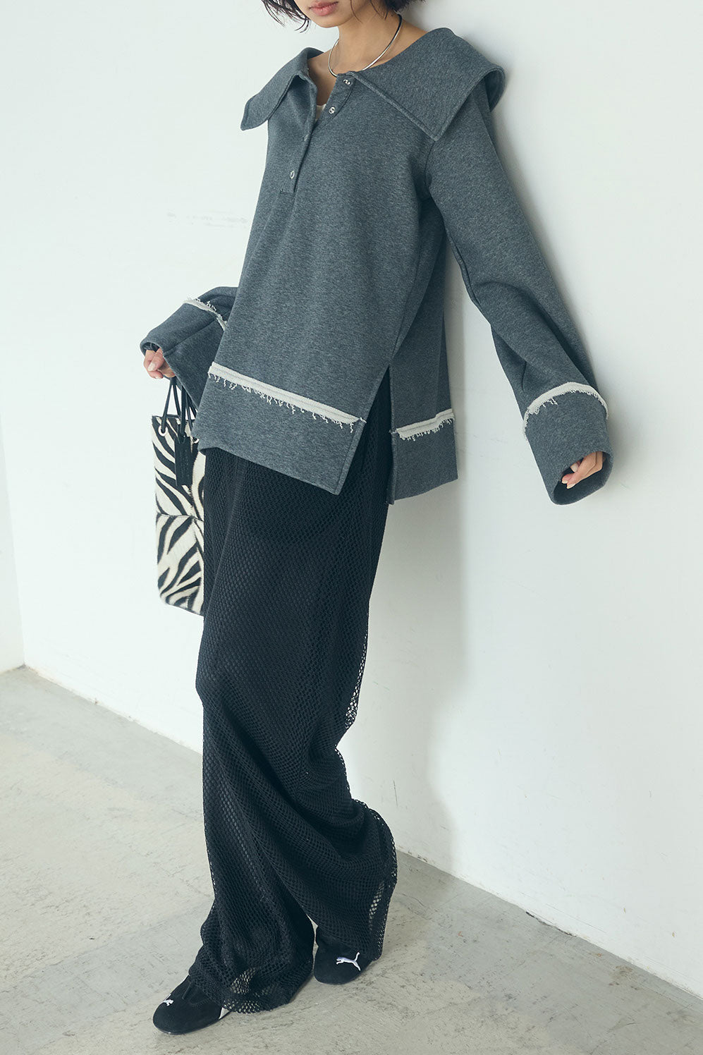 [SET]ビッグカラー2WAYスウェットトップス+メッシュリラックスパンツ(2set)