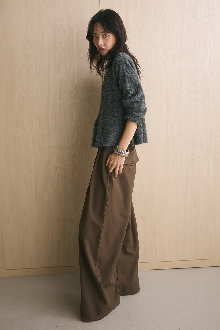 [SET]モヘアぺプラムクルーネックプルオーバー+ファイブボタンツータックワイドパンツ(2set)
