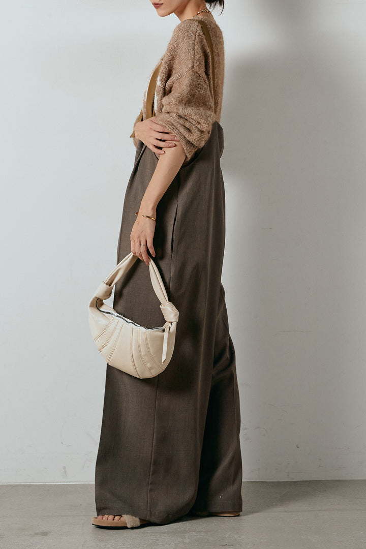 [SET]フロントロゴデザインニットトップス+ワイドツイルサロペット(2set)