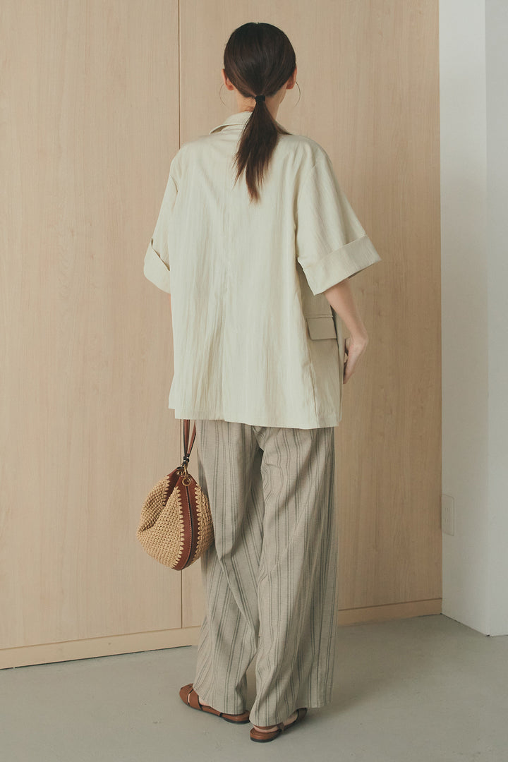 [SET]リネンストライプレイヤードキャミ+リネンストライプタックワイドパンツ(2set)