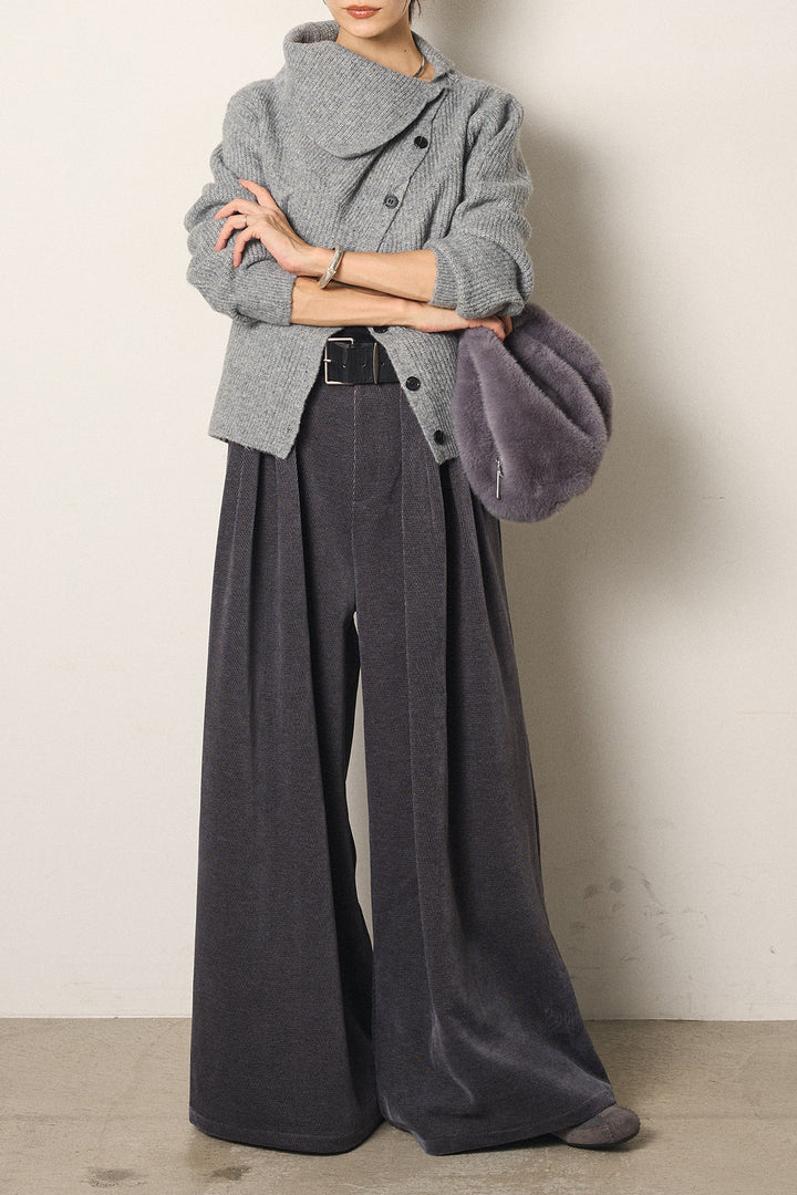 [SET]ボタンデザインネックニットプルオーバー+ベルトループコーデュロイワイドパンツ(2set)