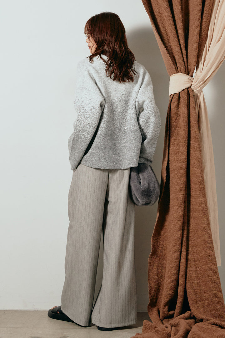 [SET]グラデーションラメニットキーネックプルオーバー+ストライプヘリンボーンパンツ(2set)