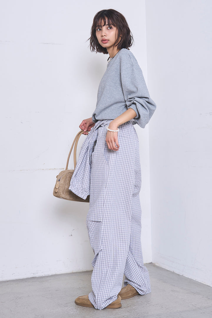 [SET]ワンショルスウェットプルオーバー+チェックウエスト巻きジョガーパンツ(2set)