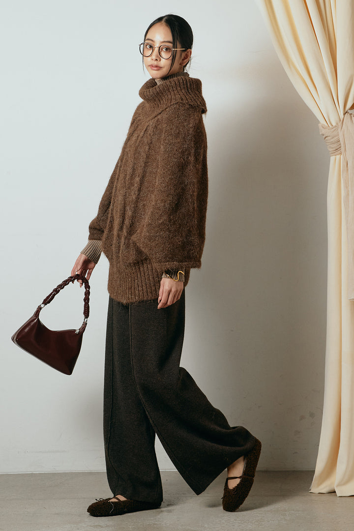 [SET]起毛ミディアムスリーブニットトップス+リブニットシームレスタートルプルオーバー+センターラインニットパンツ(3set)