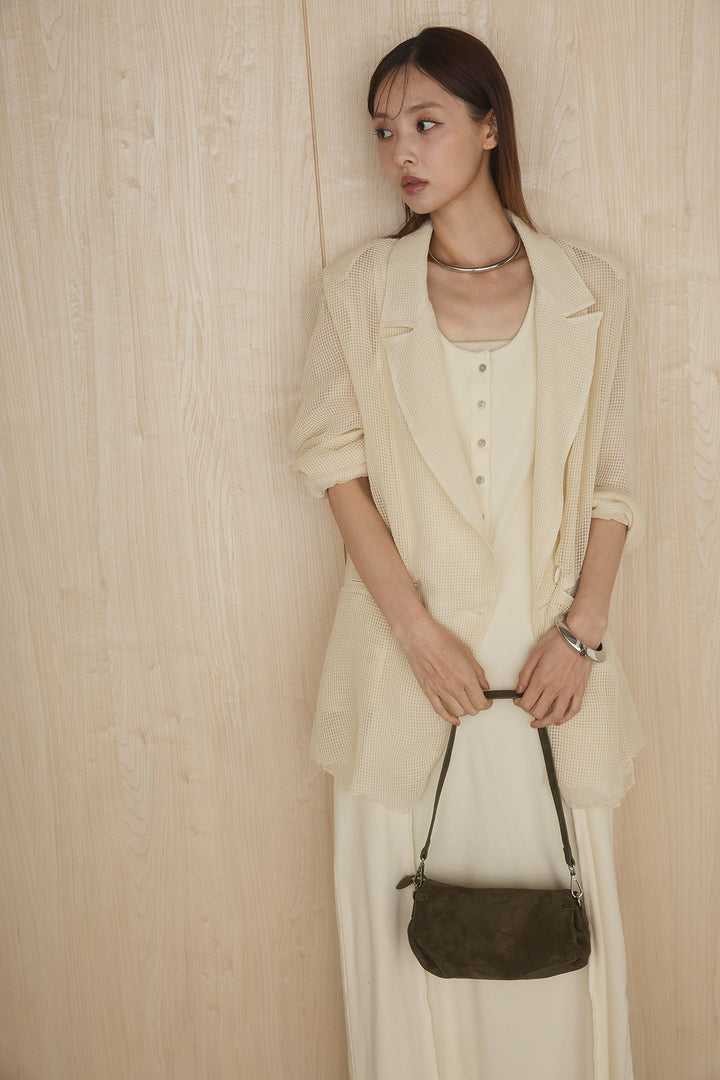 [SET]メッシュテーラードワイドジャケット+ノースリロングワンピース(2set)