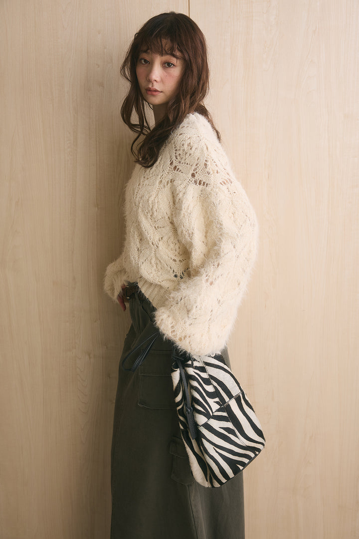 [SET]フェザー透かし編みプルオーバー+編みベルト付きカーゴスカート(2set)