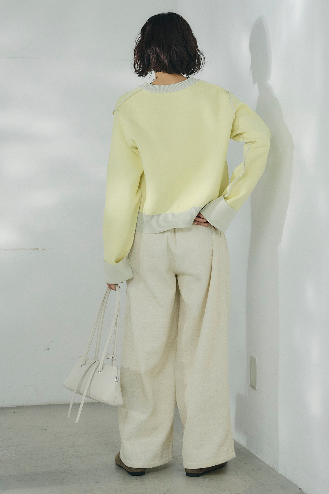 [SET]リバーシブル配色ニットカーディガン+デニムライクヘリンボーンタックパンツ(2set)