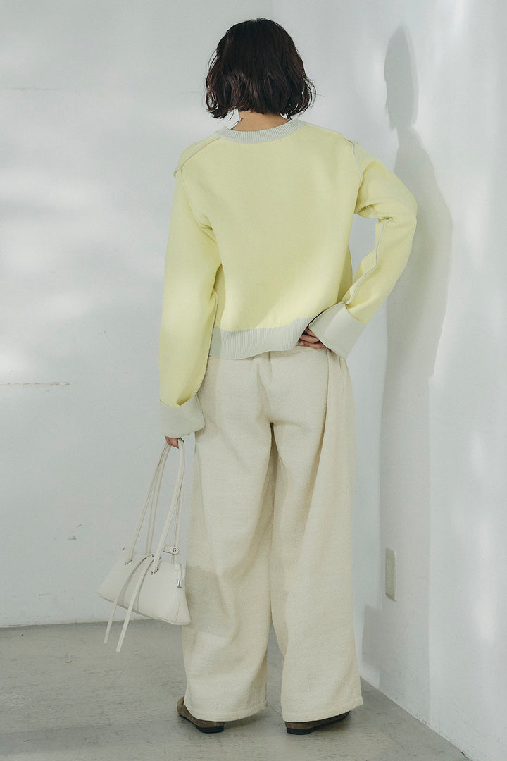 [SET]リバーシブル配色ニットカーディガン+デニムライクヘリンボーンタックパンツ(2set)