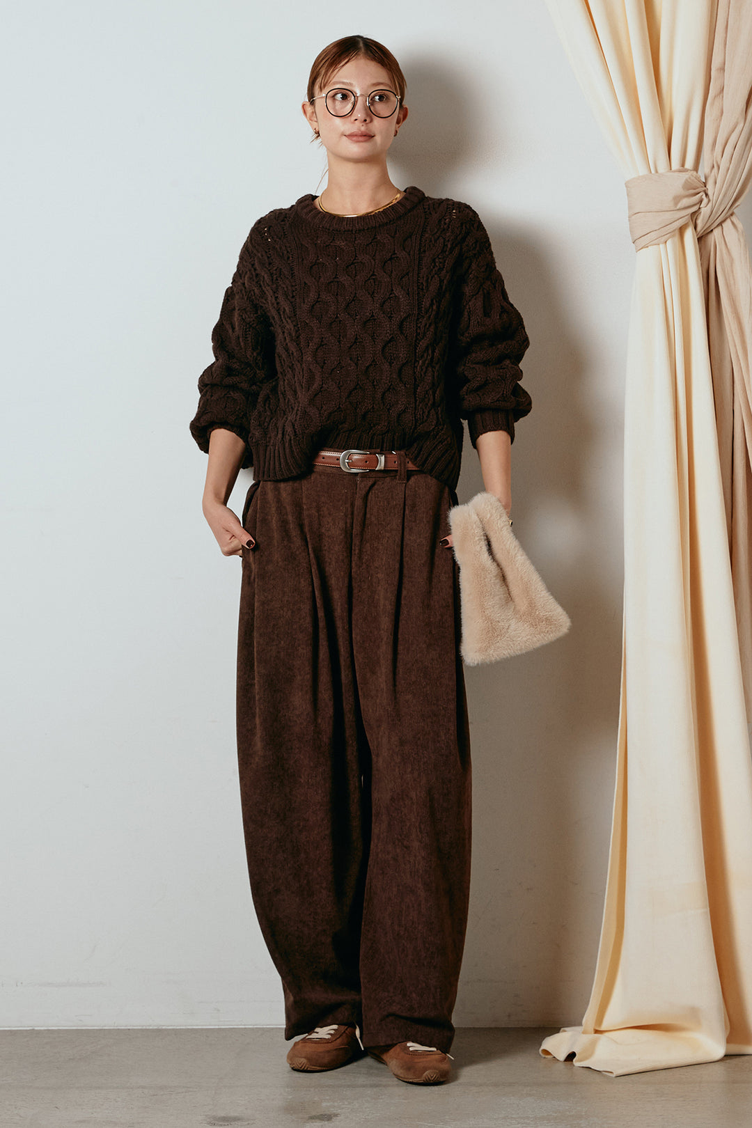 [SET]バルキーケーブルプルオーバー+コーデュロイサイドタックコクーンパンツ(2set)