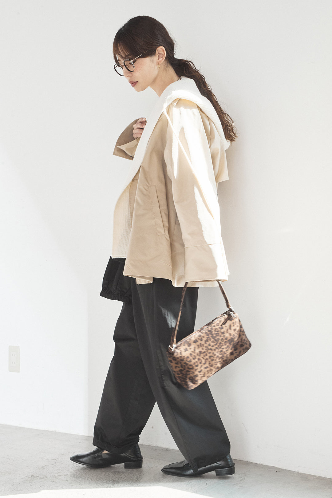 [SET]ナイロントレンチコート+合繊ツイルスタンドウエスト巻きジョガーパンツ(2set)