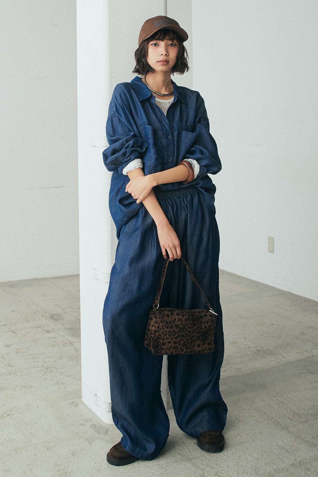 [SET]テンセルデニムシャツ+テンセルデニムイージーワイドパンツ(2set)