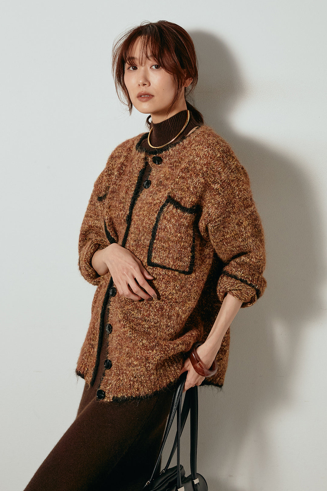 [SET]ミックスニットポケットカーディガン+ノースリーブニットロングワンピース(2set)