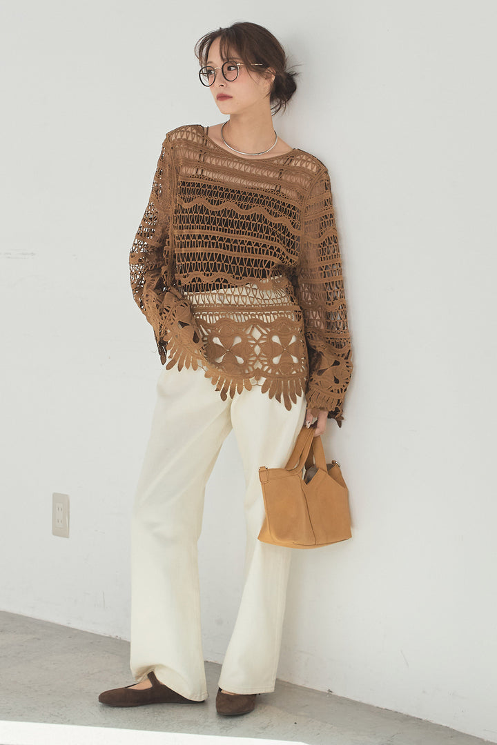 [SET]裾デザインメッシュプルオーバー+スプリングカラーデニムパンツ(2set)