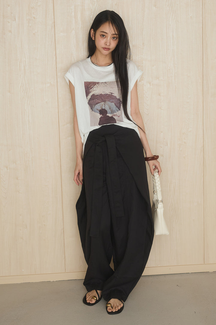 [SET]スクエアニュアンス柄Tシャツ+前結びタックワイドパンツ(2set)