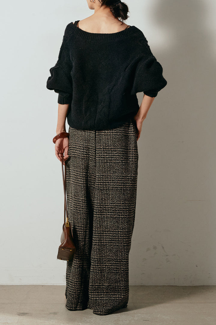 [SET]ケーブルカシュクールニットトップス+前後2wayグレンチェック柄スカーチョサロペット(2set)