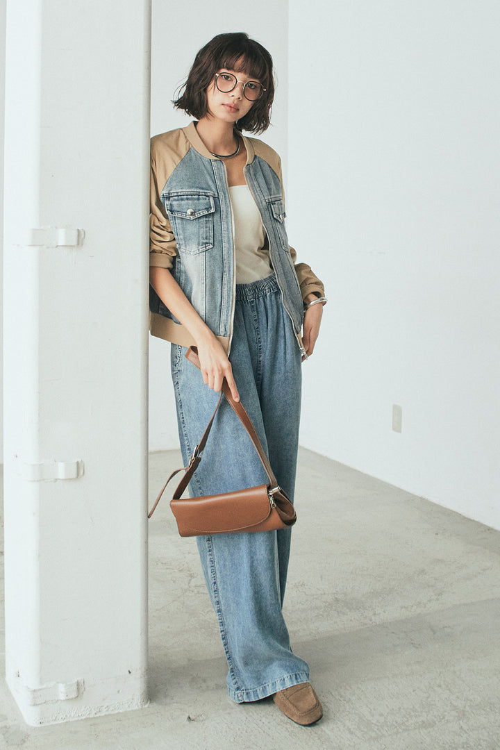 [SET]ナイロンデニムドッキングブルゾン+テンセルデニムイージーワイドパンツ(2set)