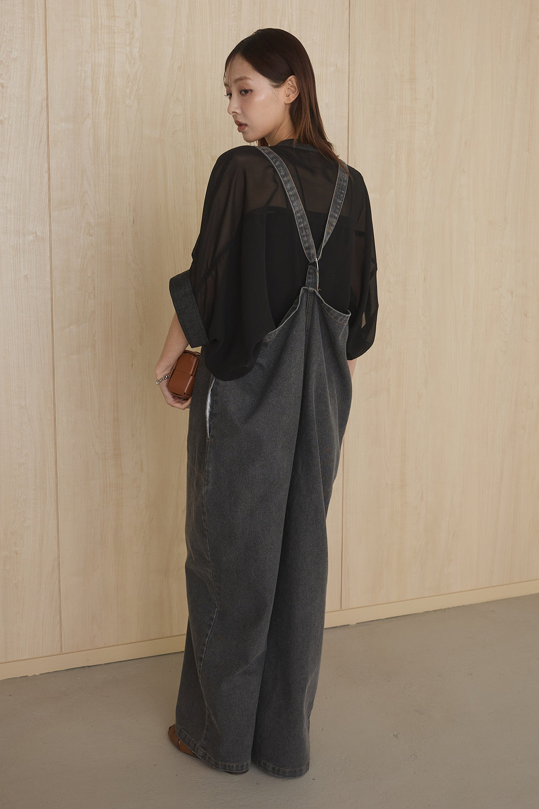 [SET]デニムライクビッグツーポケシアーシャツ+フロントボタンデニムサロペット(2set)