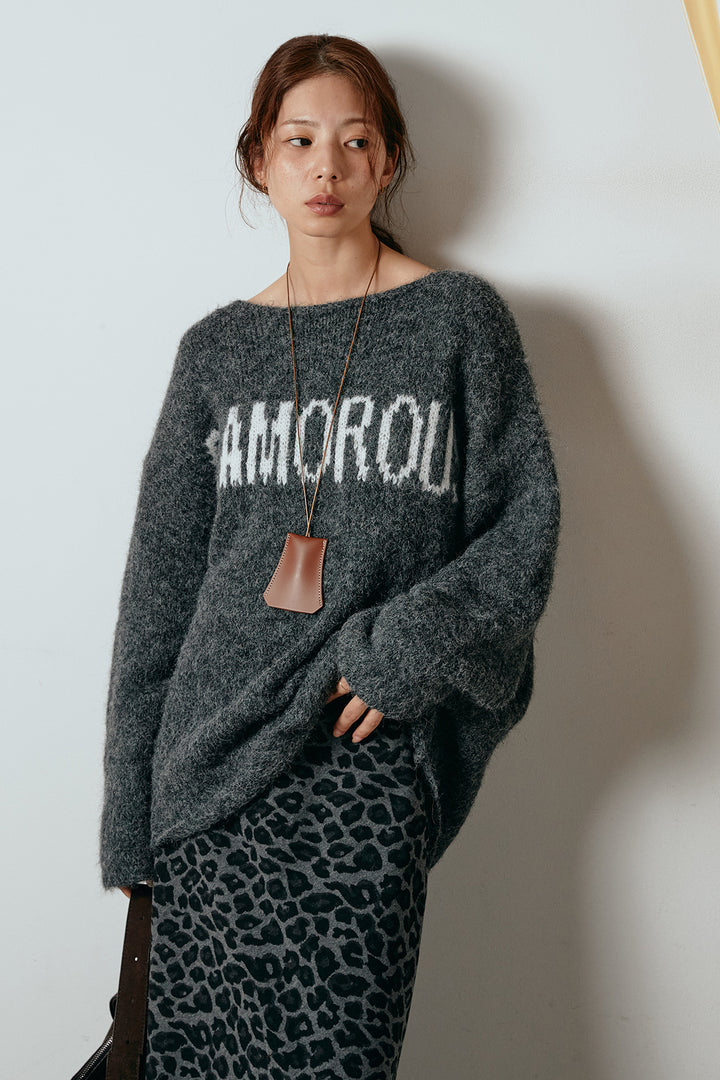 [SET]フロントロゴデザインニットトップス+レオパードロングスカート(2set)