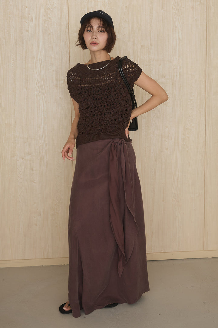 [SET]透かしレース編みフレンチニット+巻きロングスカート(2set)